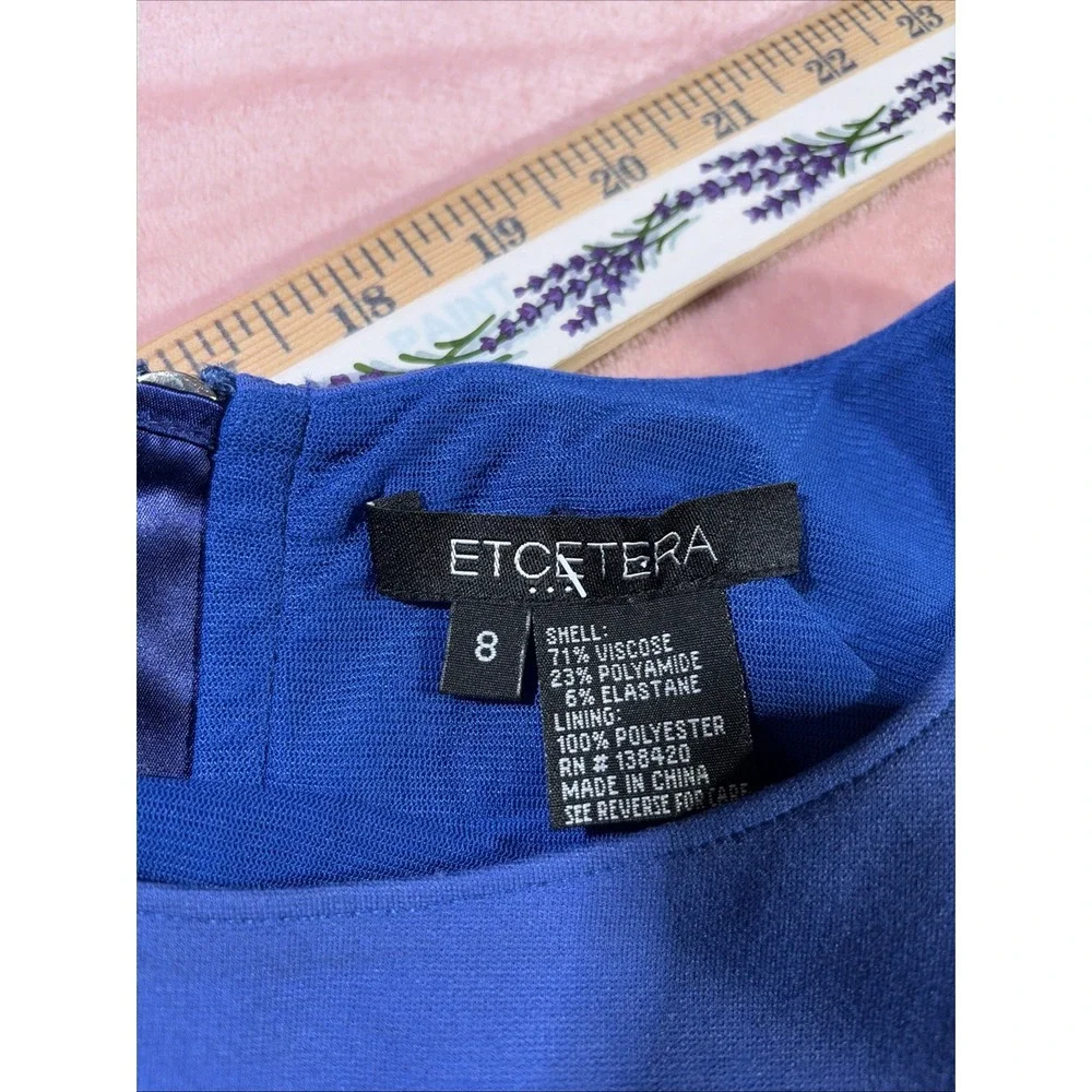 Etcetera Women's Blue Sleeveless Shift Dress Ruched Back size 8